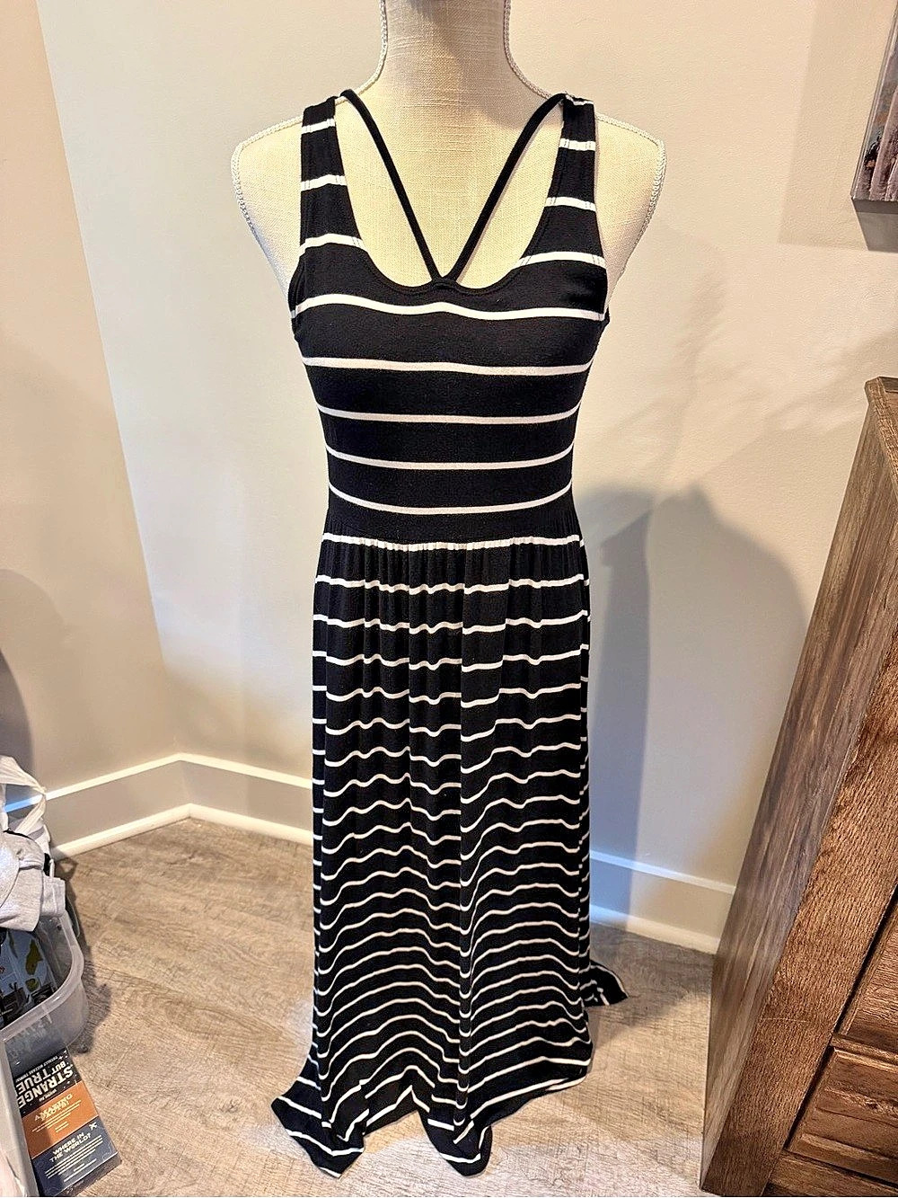 Striped Maxi Dress in Black & White Like New